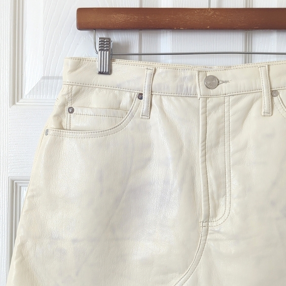Frame Le High 'N' Tight Recycled Leather A-Line Mini Skirt Cream 30 - Picture 6 of 12